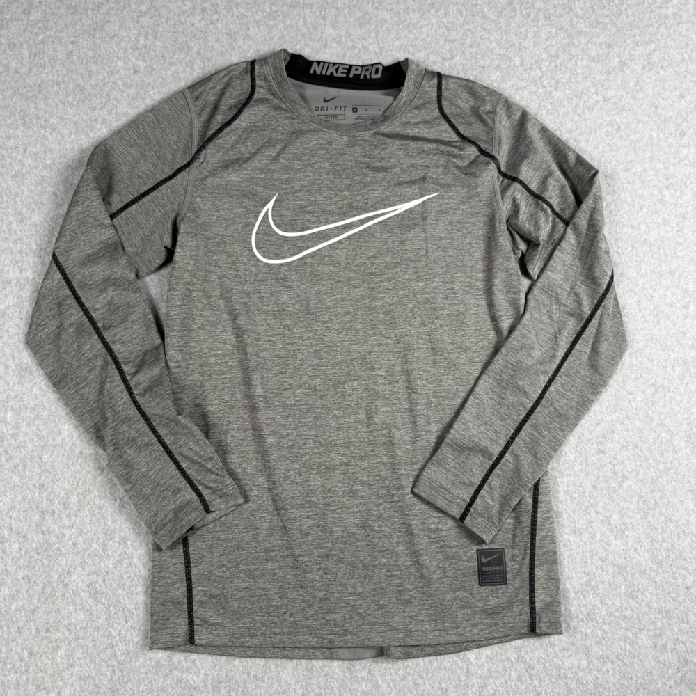Nike Pro Dri-FIT Shirt youth M Gray Long Sleeve Fitted Athleisure Compression